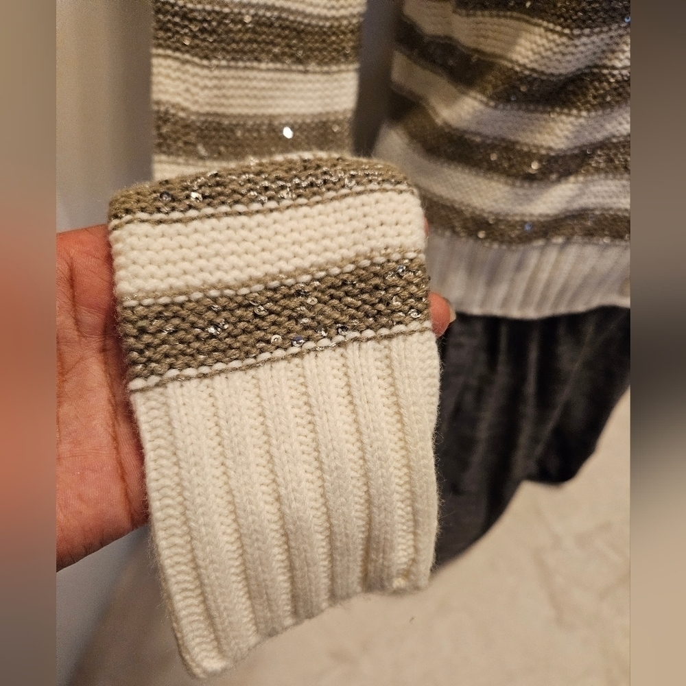 Arizona Jeans Co Cropped Striped Sequin Cable Knit Sweater - Picture 13 of 16